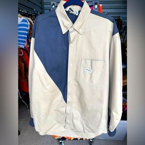 Vintage men’s Slammers western cowboy navy beige button down shirt large